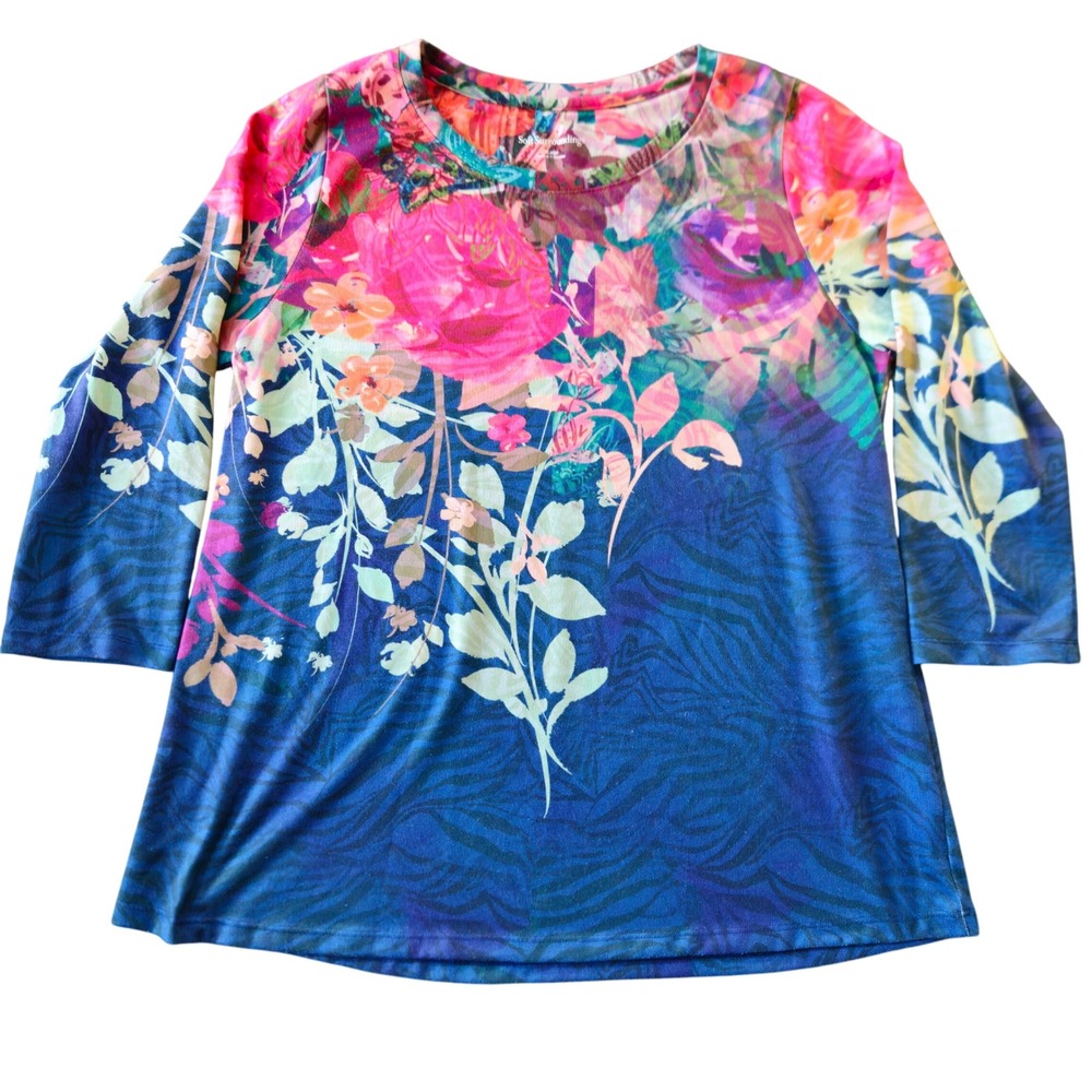 Soft Surroundings XL Floral Christa Tunic Tiger Stripes 3/4 Sleeve Chic
